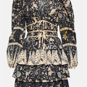 Ulla Johnson Black and Cream Floral Long Sleeve Dress